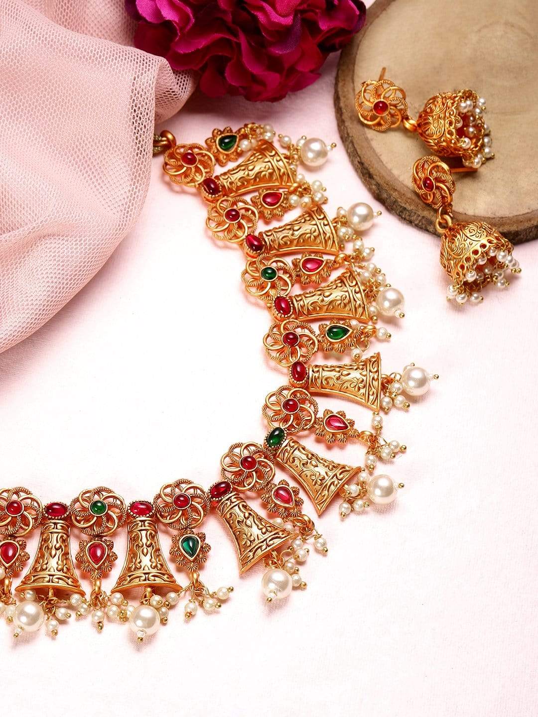 Vendor 2 Rose Gold Plated Appealing CZ Studded Contemporary Necklace Set