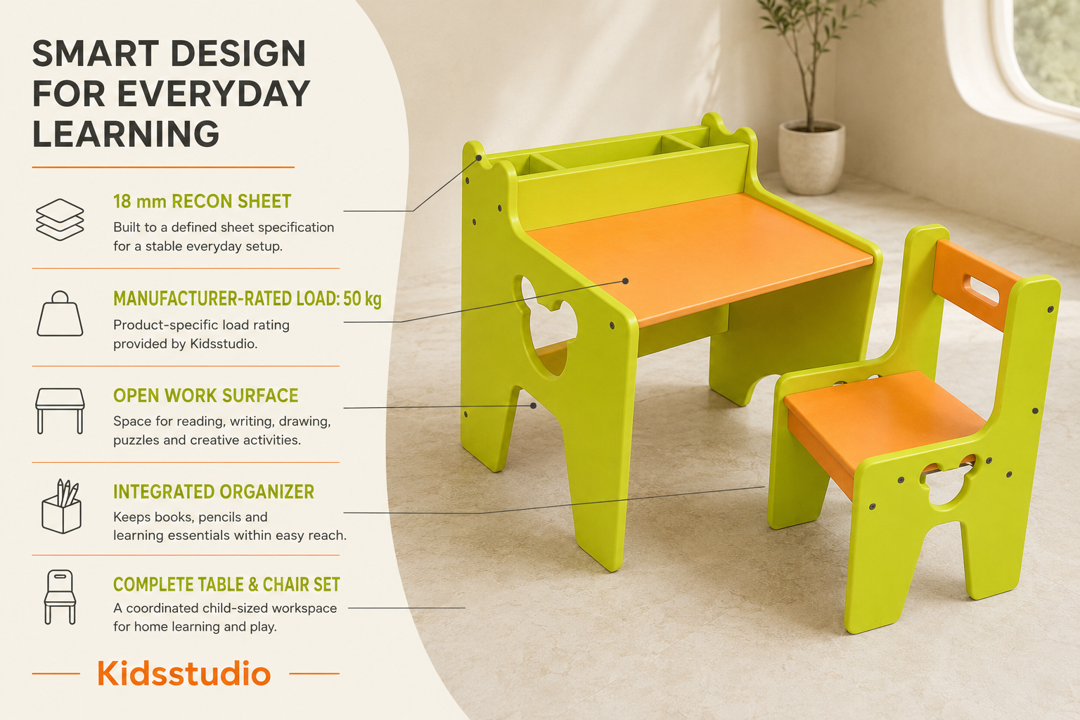 Micky Study Table and Chair for Kids