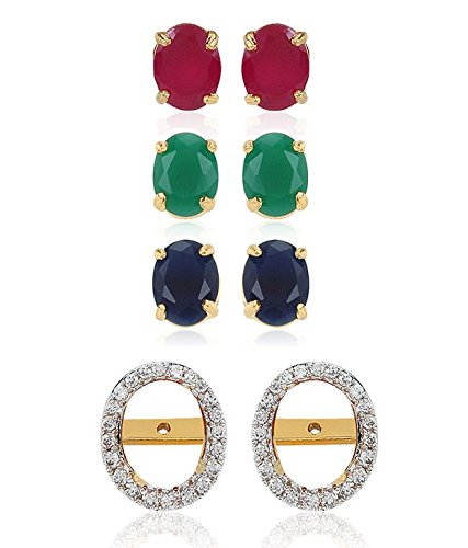YouBella Set of 3 Stone-Studded Gold-Plated Interchangeable Geometric Oval Studs