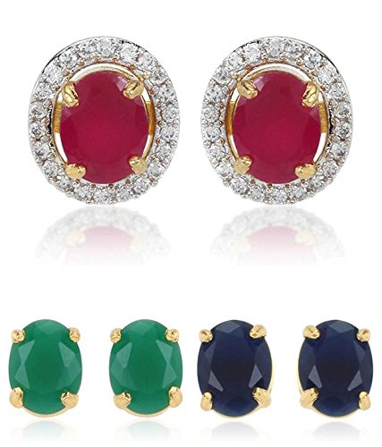 YouBella Set of 3 Stone-Studded Gold-Plated Interchangeable Geometric Oval Studs