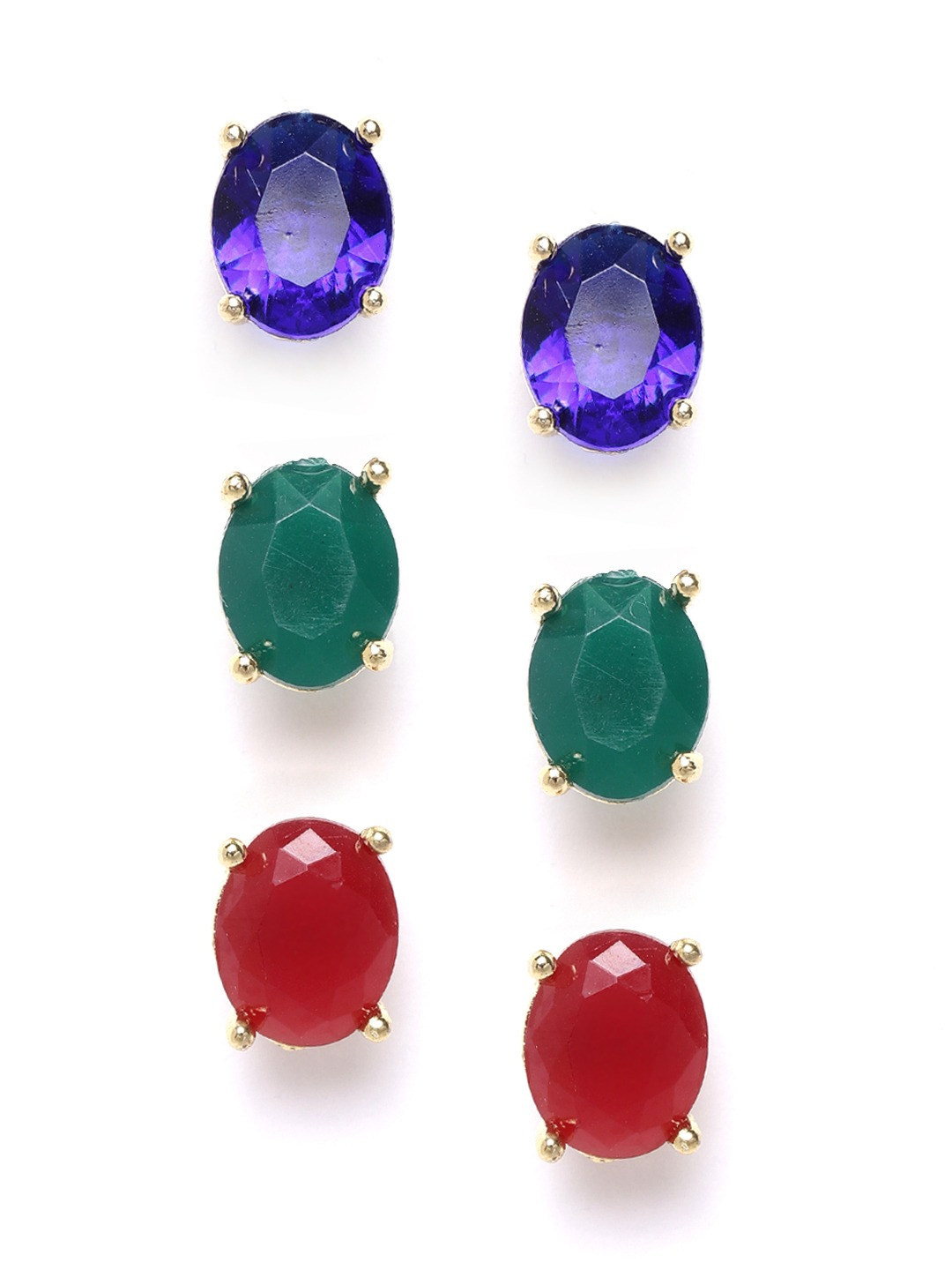 YouBella Set of 3 Stone-Studded Gold-Plated Interchangeable Geometric Oval Studs