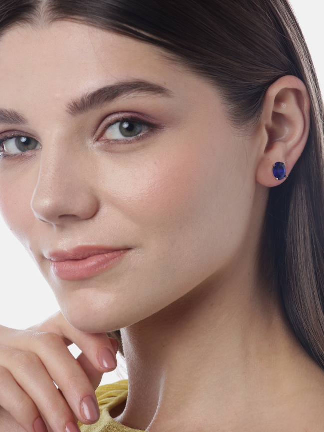 YouBella Set of 3 Stone-Studded Gold-Plated Interchangeable Geometric Oval Studs