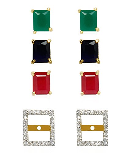YouBella Set of 3 Stone-Studded Gold-Plated Interchangeable Geometric Studs