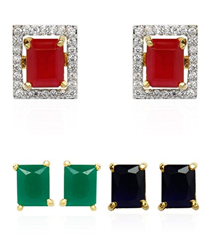 YouBella Set of 3 Stone-Studded Gold-Plated Interchangeable Geometric Studs