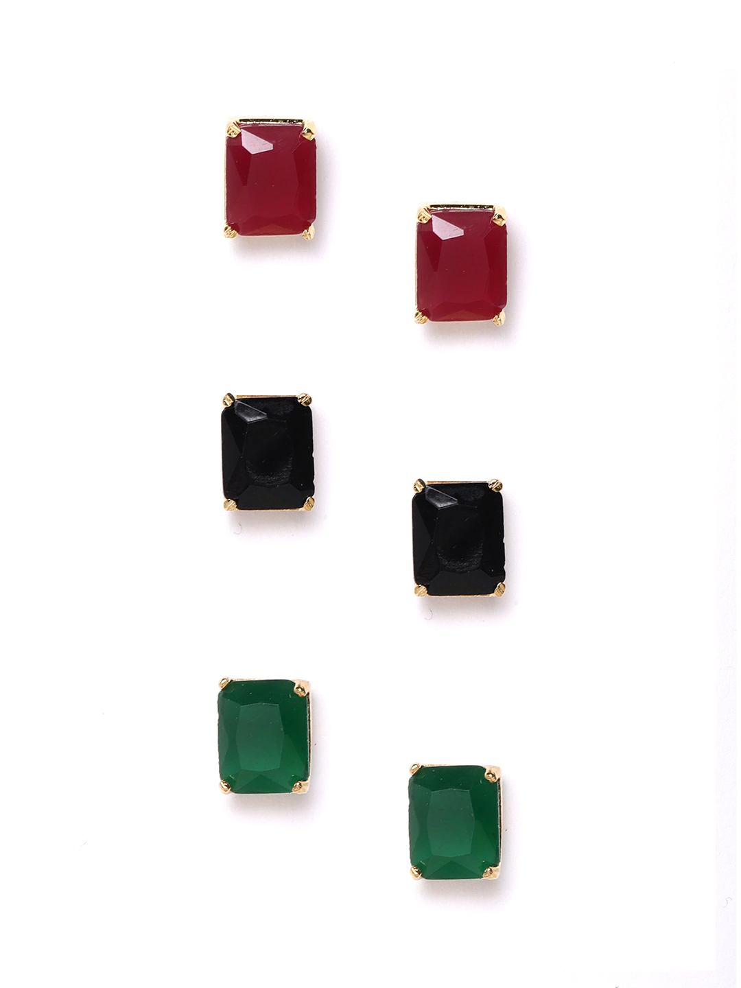YouBella Set of 3 Stone-Studded Gold-Plated Interchangeable Geometric Studs