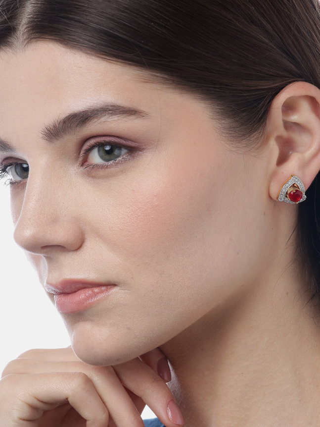 YouBella Set of 3 Stone-Studded Gold-Plated Interchangeable Triangular Studs