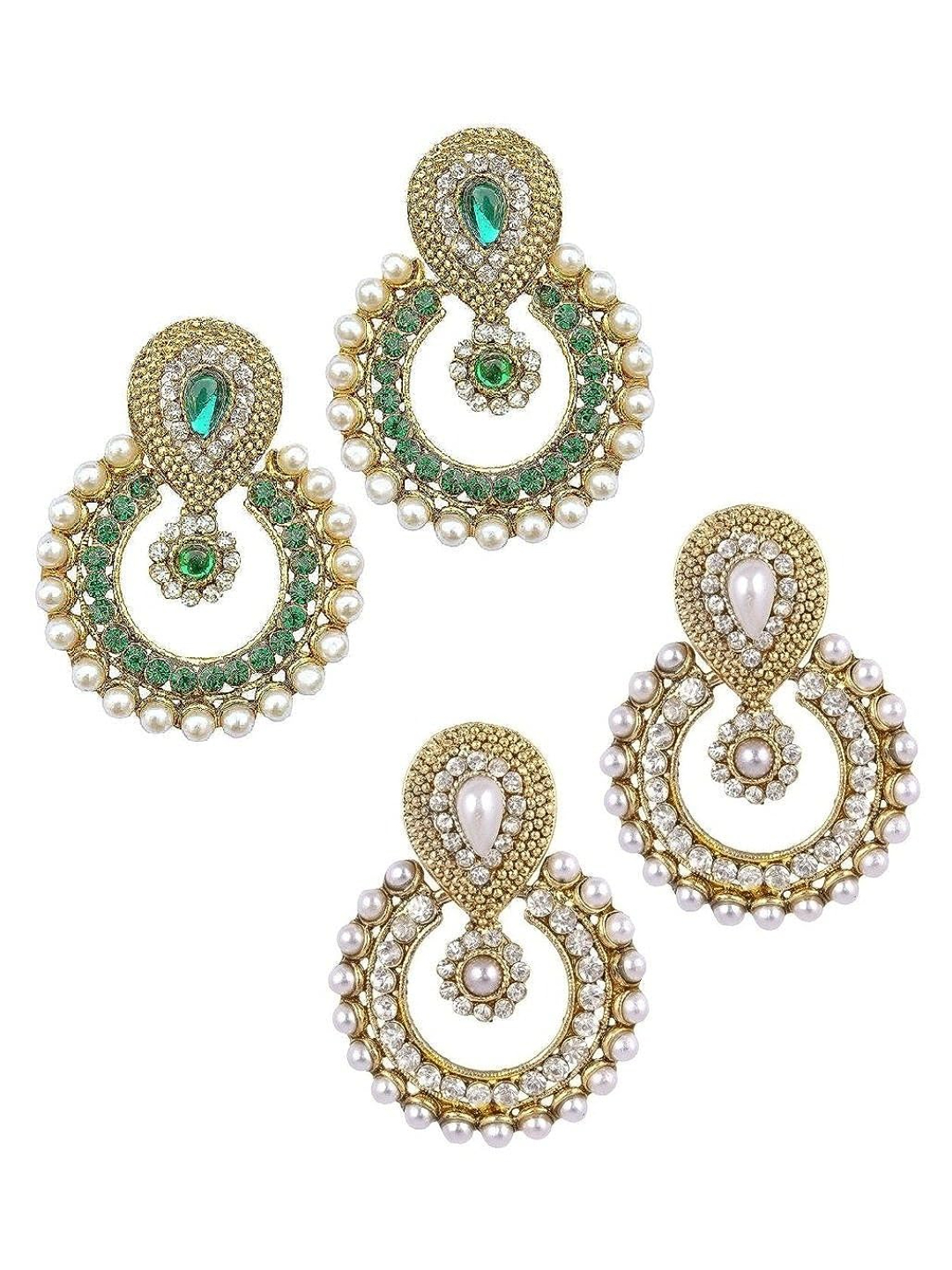 YouBella White Gold Plated Designer Traditional Earrings for Women - Combo of 2
