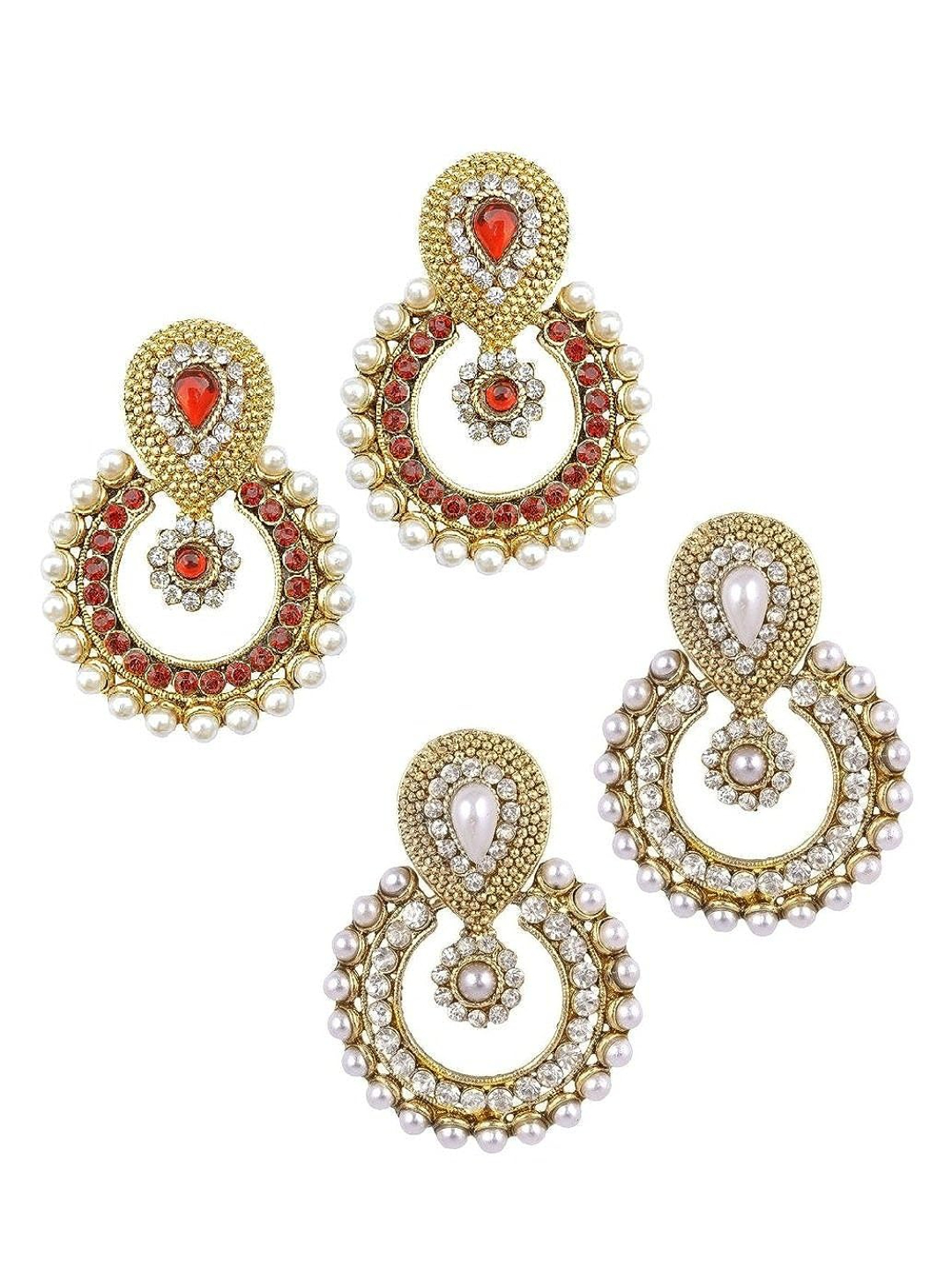 YouBella Combo of 2 White Gold-plated Traditional Earrings for Women