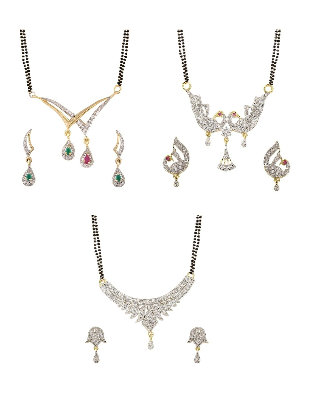 YouBella Women's Pride Collection Combo of Three Designer American Diamond Mangalsutra