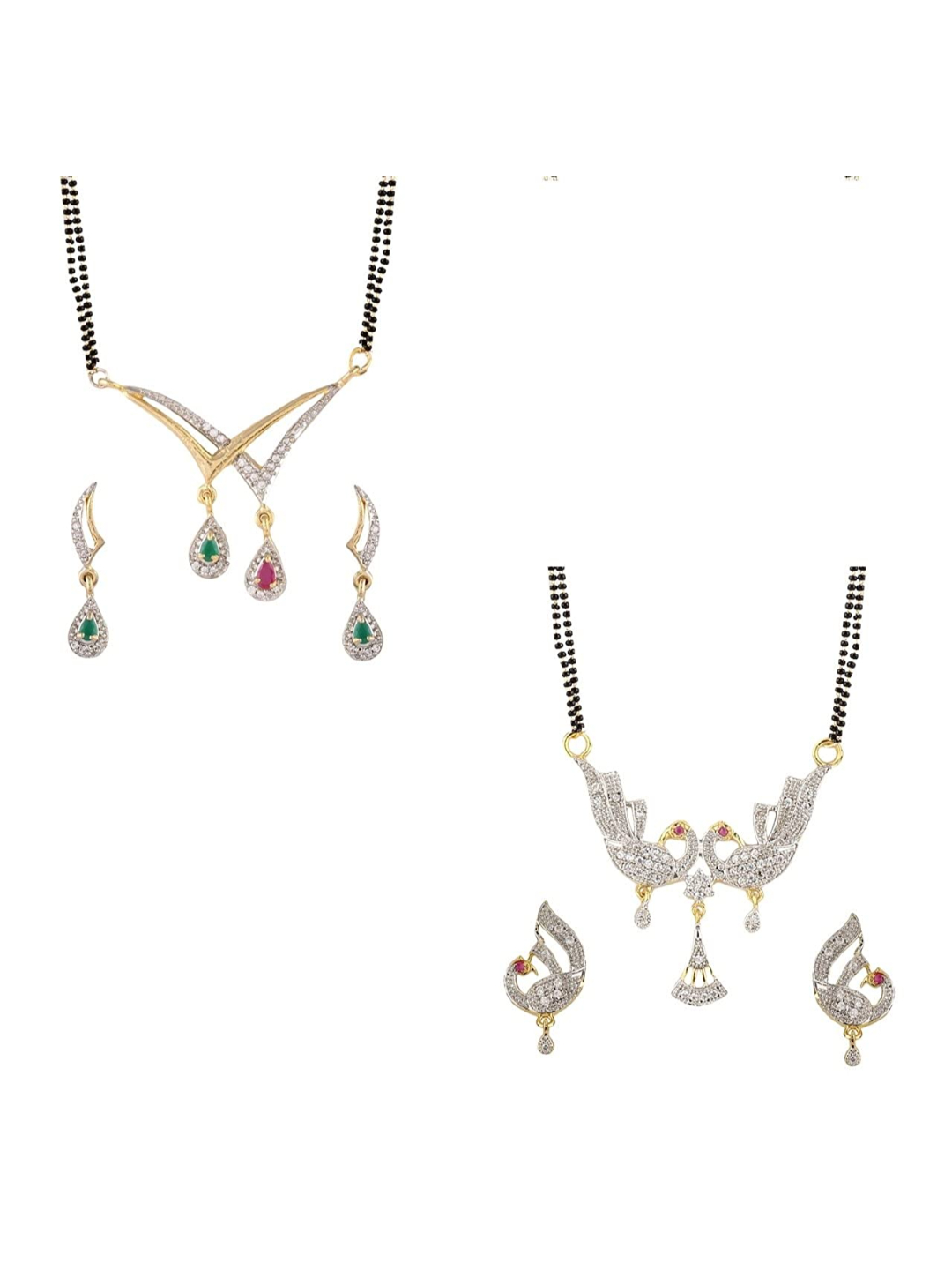YouBella Women's Pride Collection Combo of Two Designer American Diamond Mangalsutra