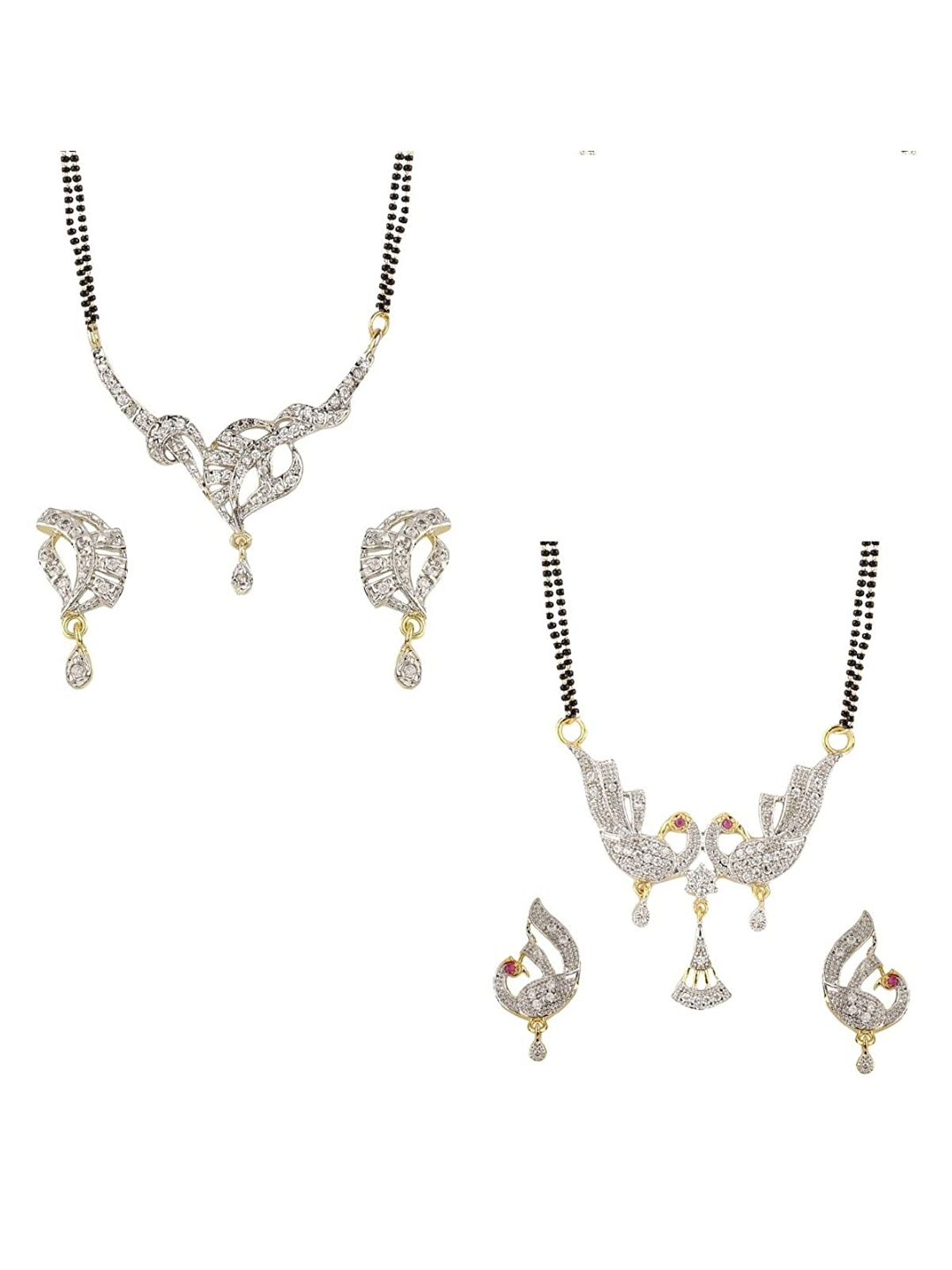 YouBella Women's Pride Collection Combo of Two Designer American Diamond Mangalsutra