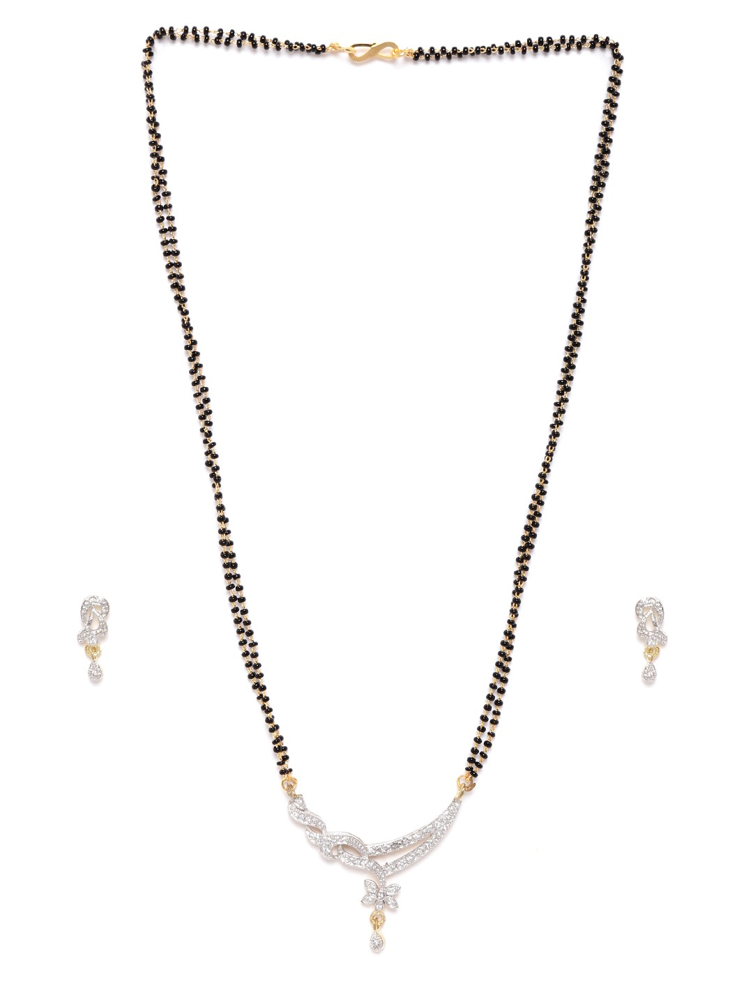 YouBella Set of 4 Gold-Plated Stone Studded  Beaded Mangalsutra with Earrings