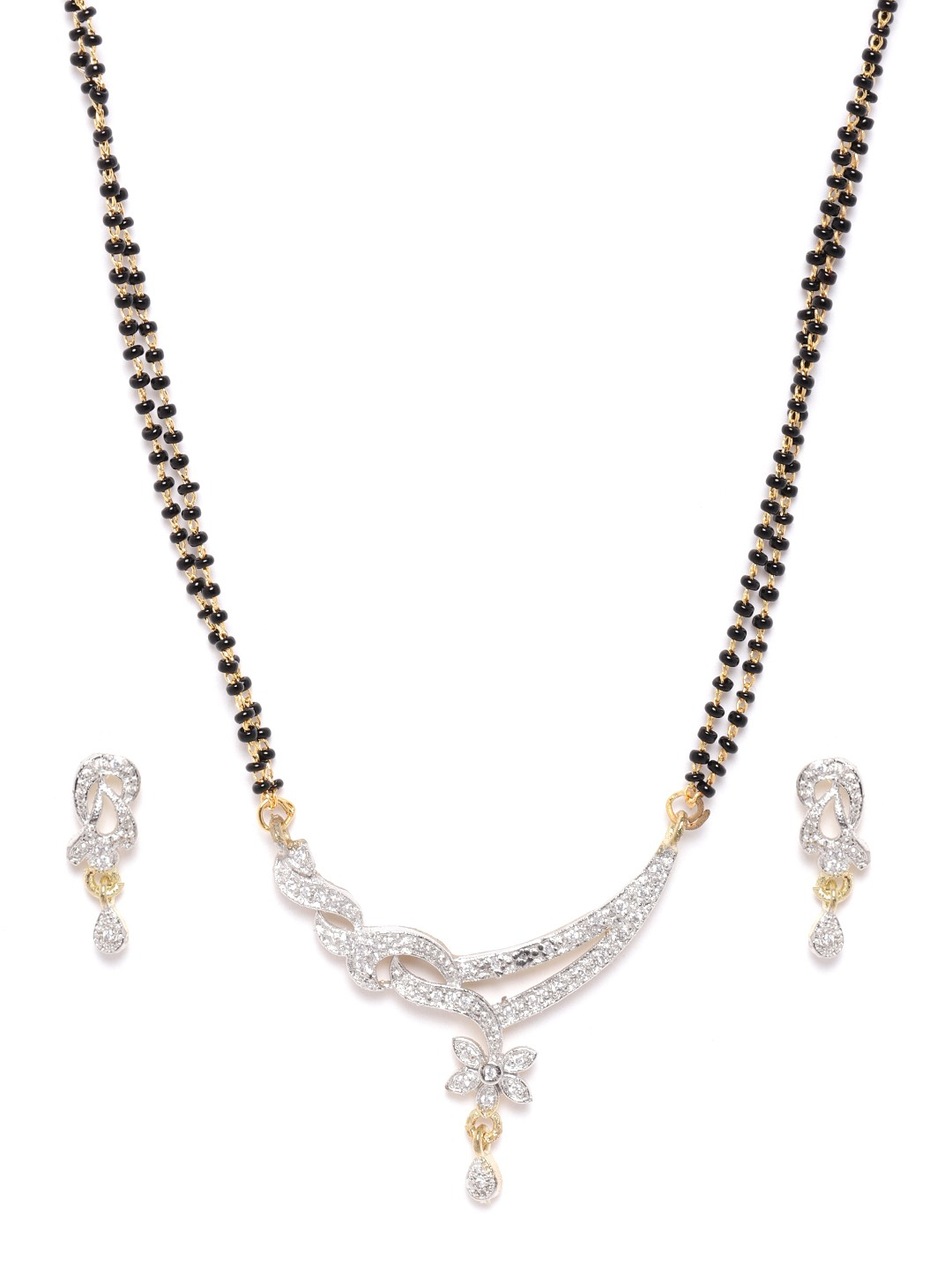 YouBella Set of 4 Gold-Plated Stone Studded  Beaded Mangalsutra with Earrings