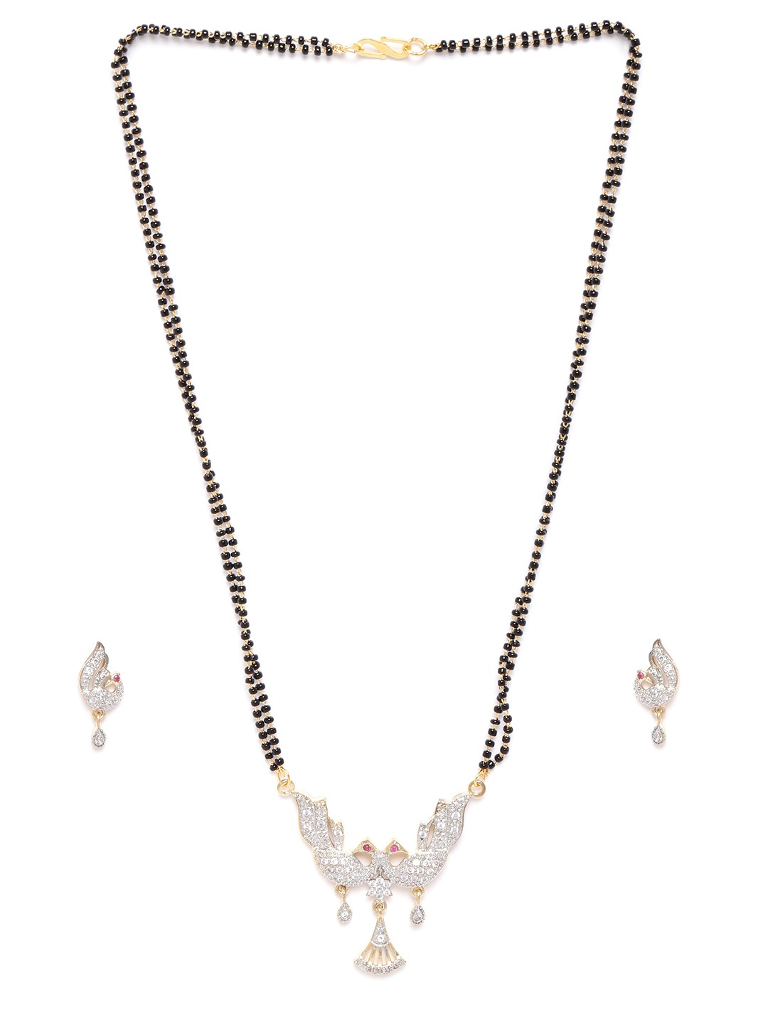 YouBella Set of 4 Gold-Plated Stone Studded  Beaded Mangalsutra with Earrings