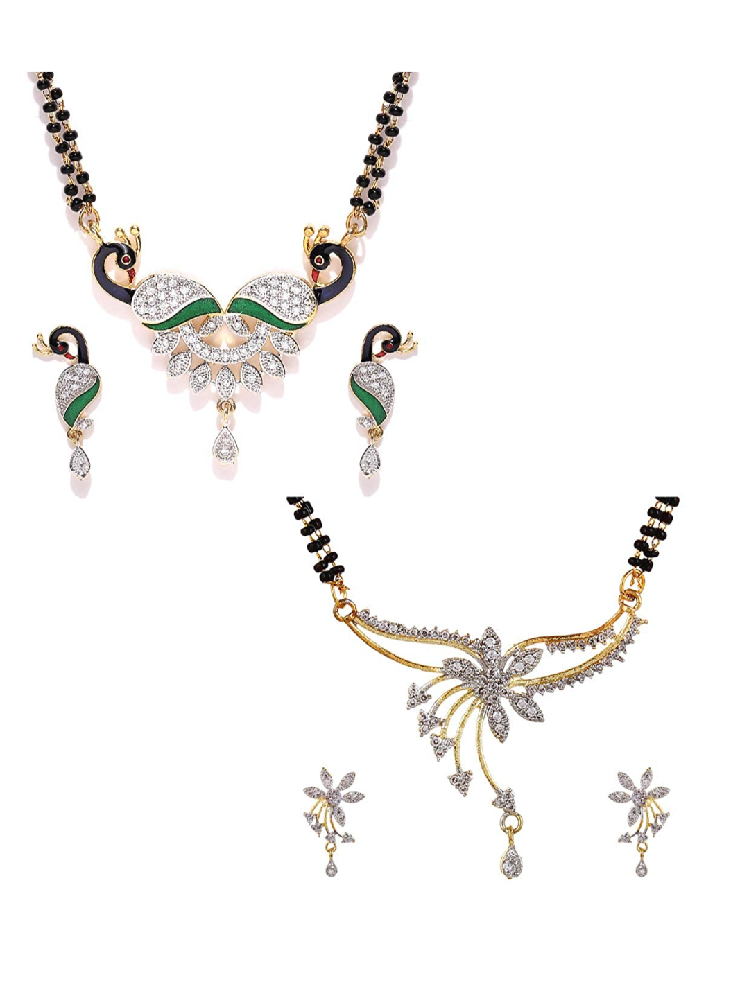 YouBella Women's Pride Collection Combo of Two Designer American Diamond Mangalsutra