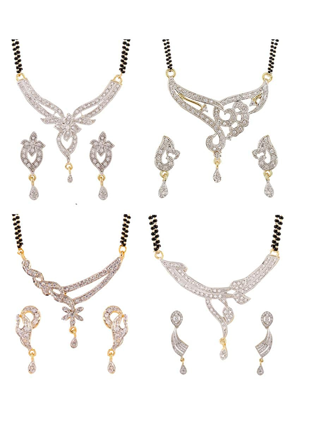 YouBella Women's Jewellery Gold Plated Combo of 4 Mangalsutra Pendant Necklace with Earrings Set for Women