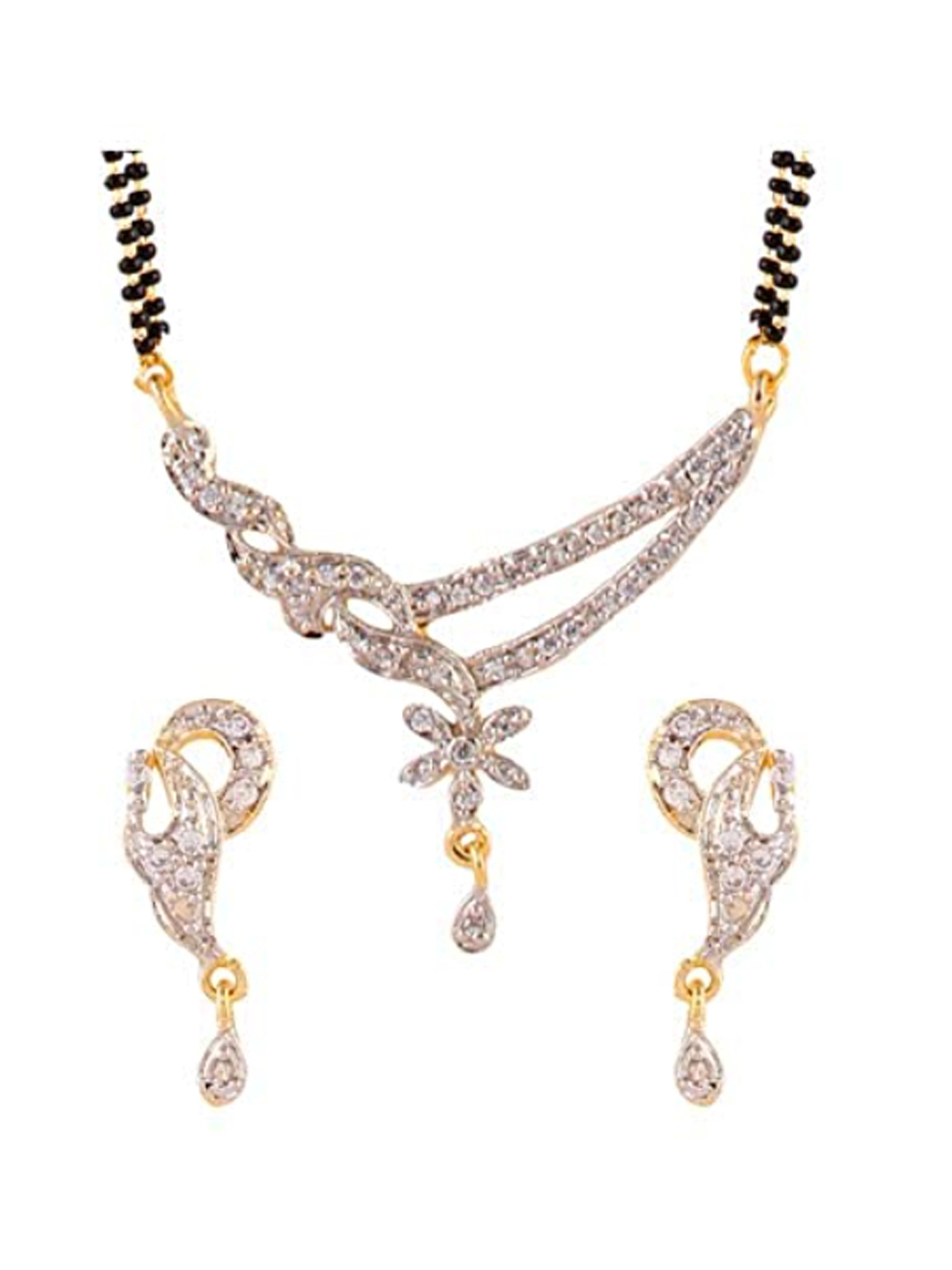 YouBella Women's Jewellery Gold Plated Combo of 4 Mangalsutra Pendant Necklace with Earrings Set for Women