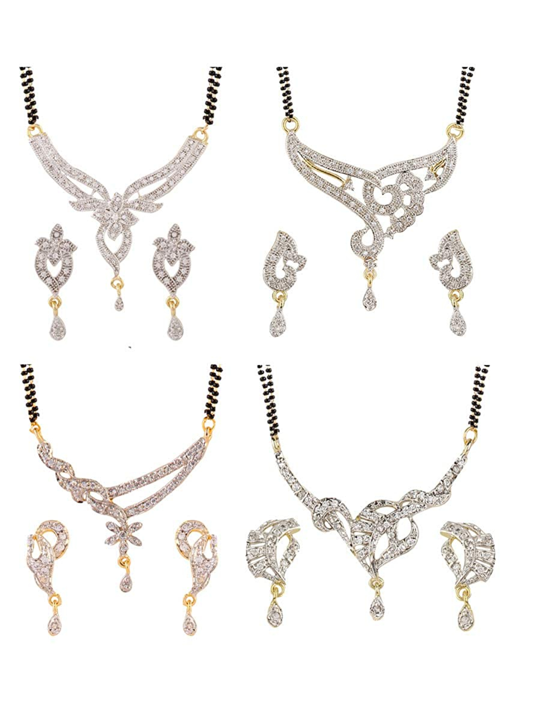 YouBella Women's Pride Collection Combo of Four Designer American Diamond Mangalsutra Pendant with Chain and Earrings for Women