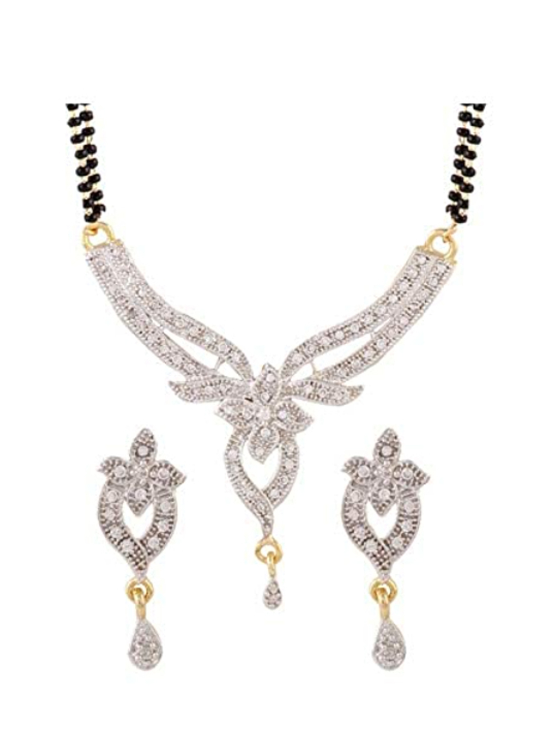 YouBella Women's Pride Collection Combo of Four Designer American Diamond Mangalsutra Pendant with Chain and Earrings for Women