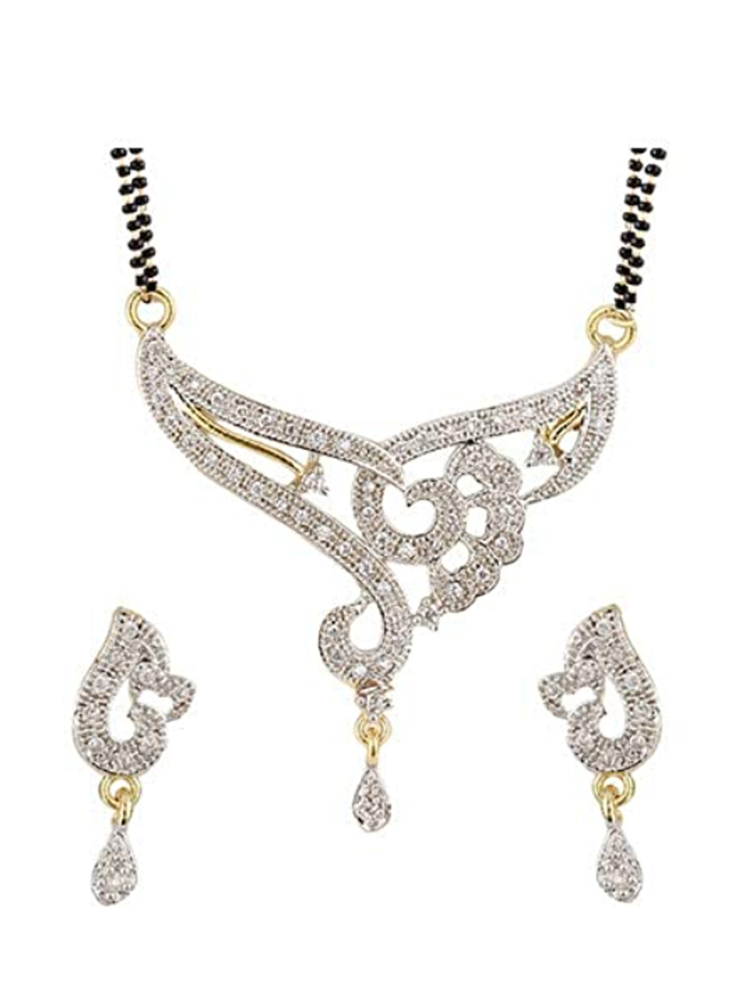 YouBella Women's Pride Collection Combo of Four Designer American Diamond Mangalsutra Pendant with Chain and Earrings for Women