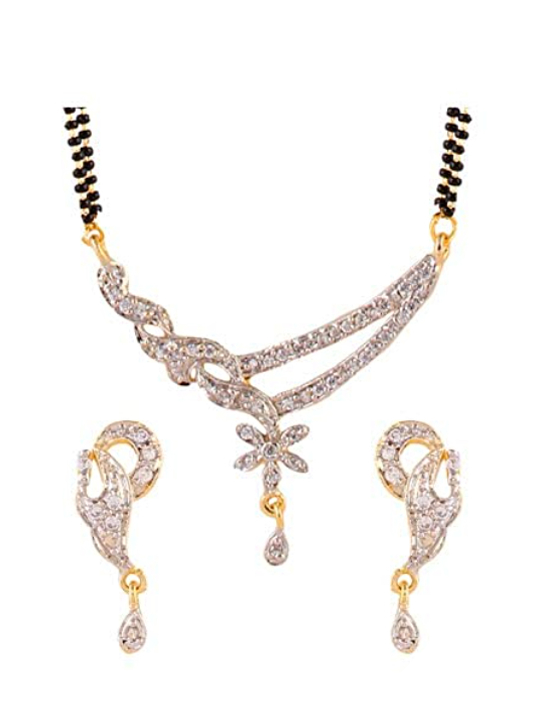 YouBella Women's Pride Collection Combo of Four Designer American Diamond Mangalsutra Pendant with Chain and Earrings for Women