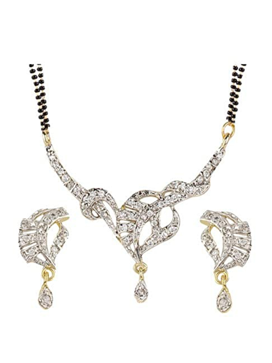 YouBella Women's Pride Collection Combo of Four Designer American Diamond Mangalsutra Pendant with Chain and Earrings for Women