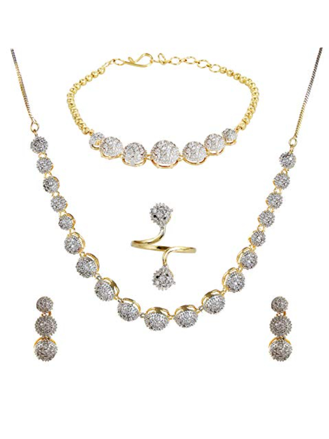YouBella Stylish Traditional Jewellery Combo Gold Plated and American Diamond Jewellery Set for Women (Golden)(Mix_Combo_102)