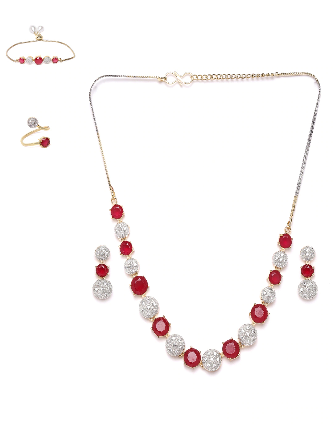 YouBella Red Gold-Plated Stone-Studded Jewellery Set