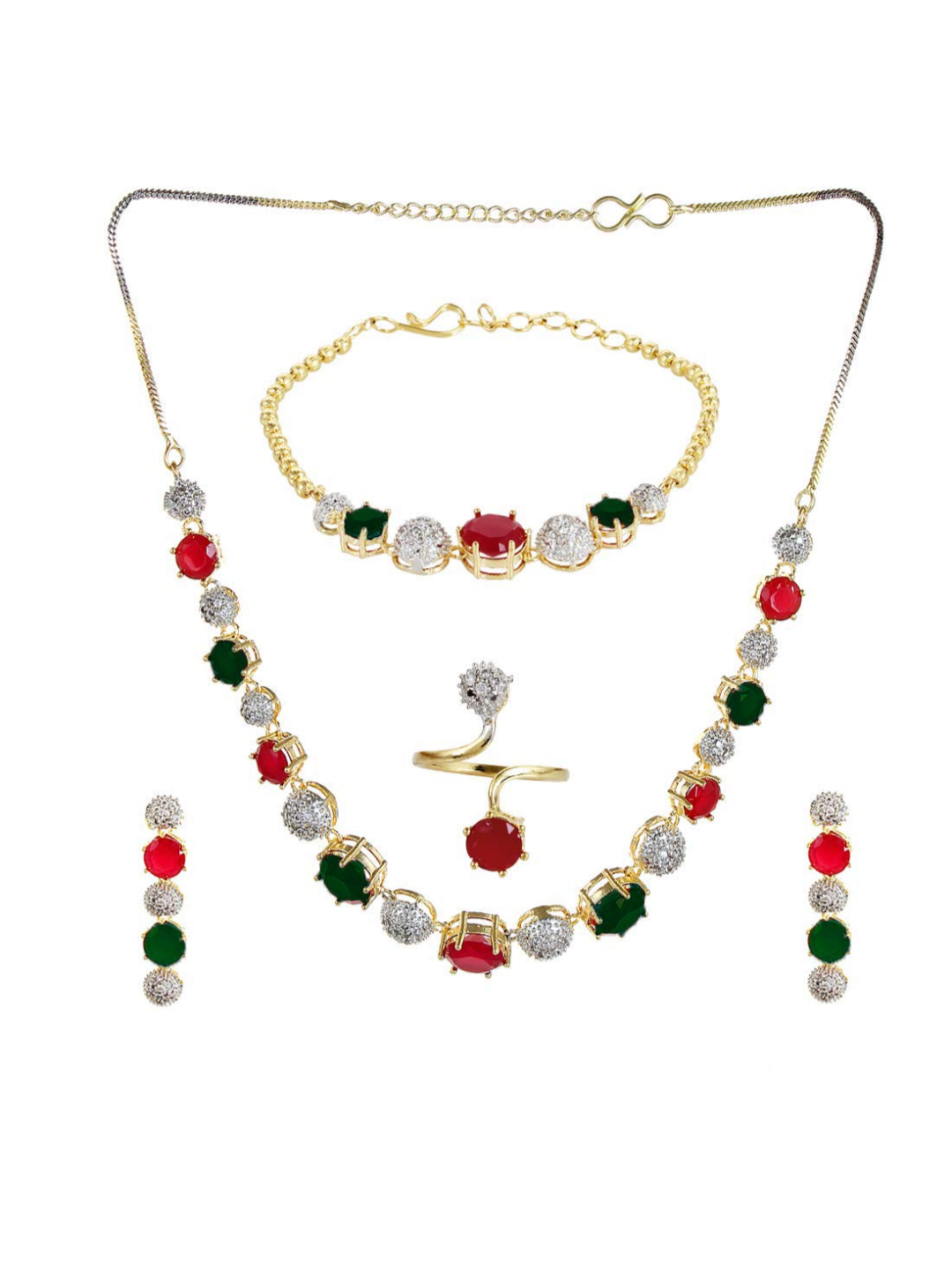 YouBella Jewellery Set for Women American Diamond Combo of Necklace Set with Earrings, Bracelet and Ring for Girls and Women (Multi-Color)