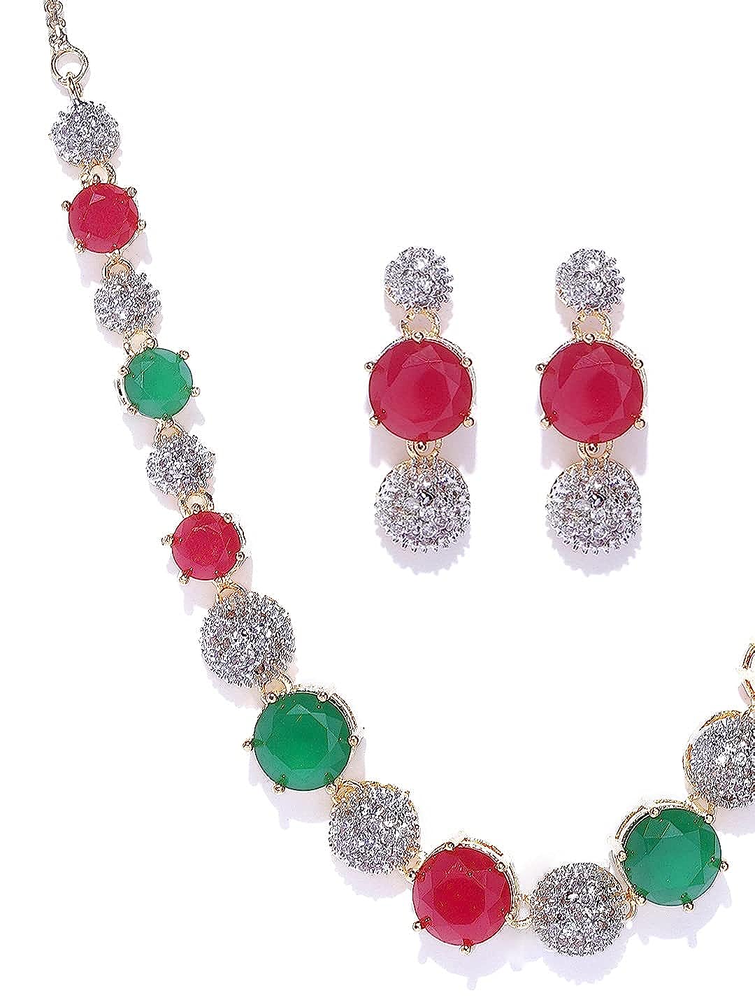 YouBella Jewellery Set for Women American Diamond Combo of Necklace Set with Earrings, Bracelet and Ring for Girls and Women (Multi-Color)