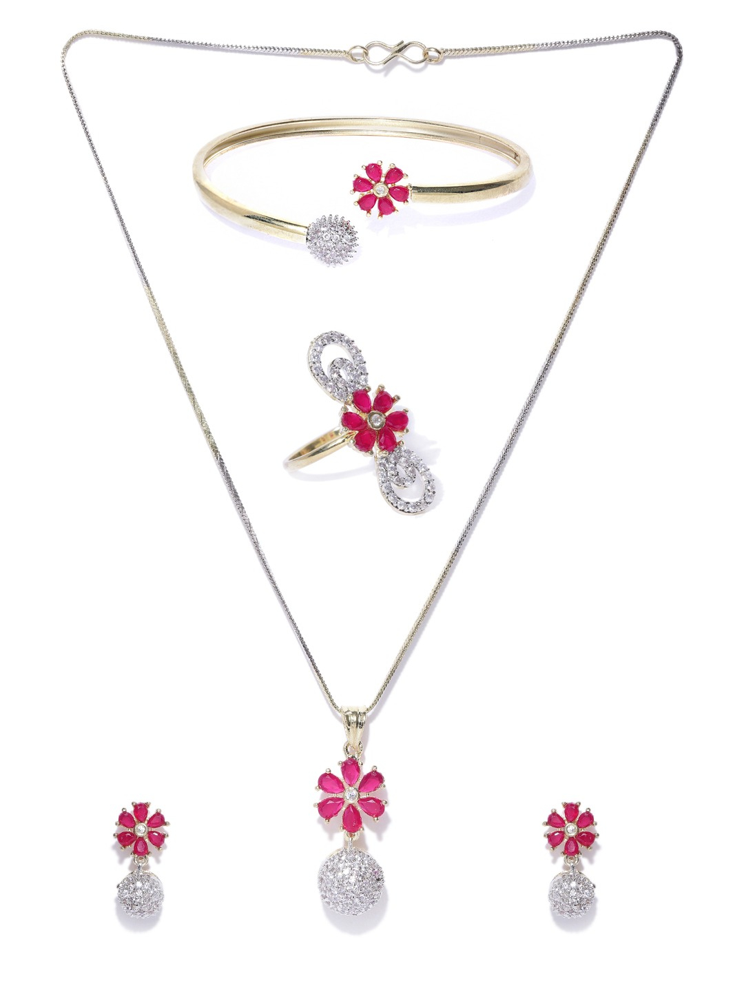 YouBella Red Gold-Plated AD-Studded Jewellery Set