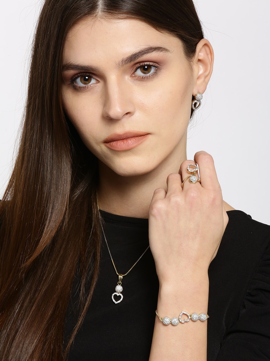 YouBella Stylish Jewellery Combo Gold Plated Jewellery Set for Women (Golden) (Mix_Combo_110)
