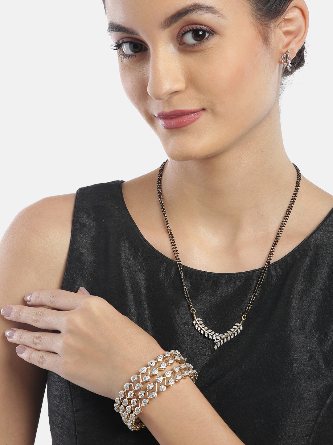 Youbella Gold-Plated Combo Of Mangalsutra & Bangle Set For Women