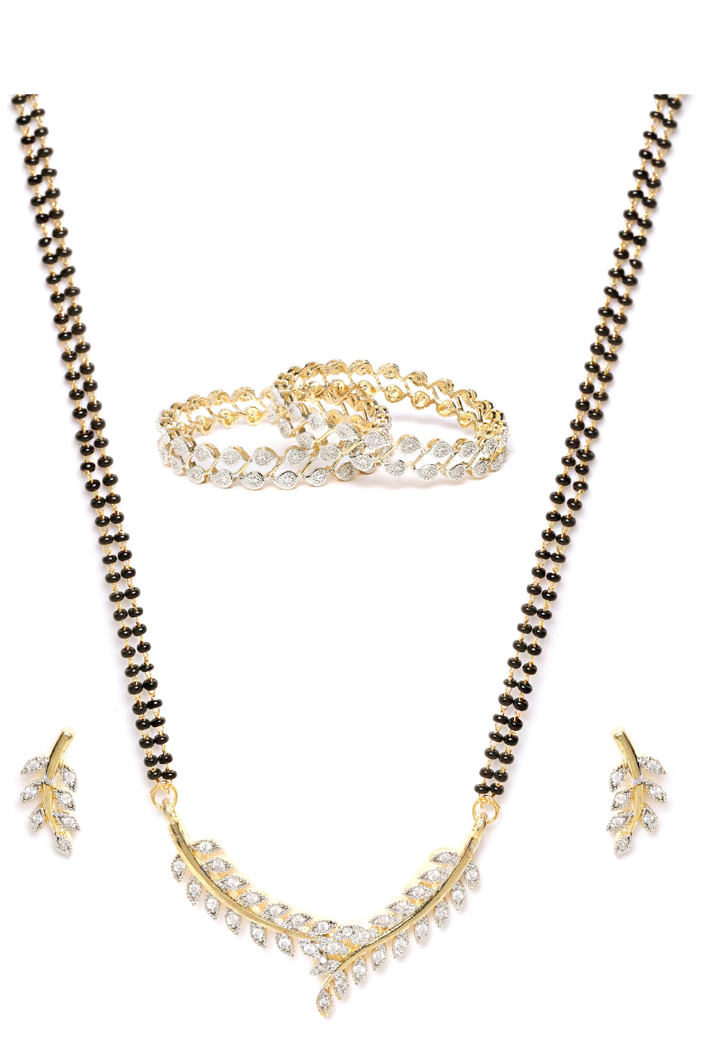 YouBella Black Gold-Plated Stone-Studded Mangalsutra Set with Bangles
