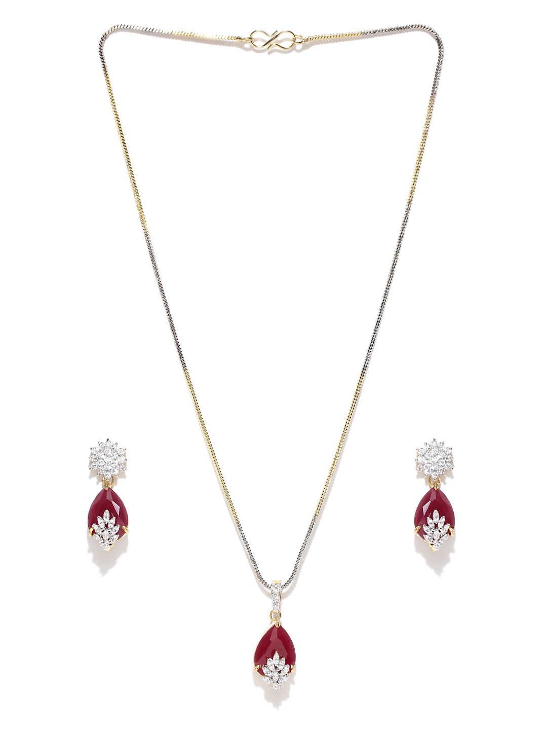 YouBella Signature Collection American Diamond Combo of Pendant Set/Necklace Set with Earrings, Bracelet and Ring for Girls and Women (Red)