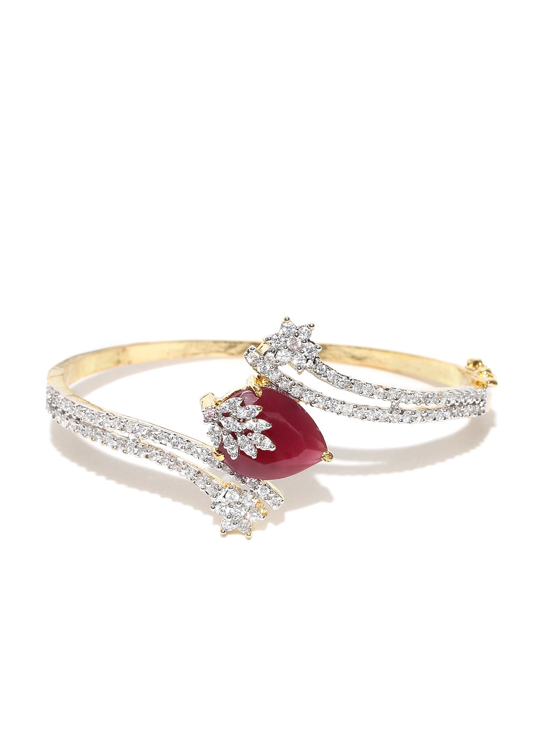 YouBella Signature Collection American Diamond Combo of Pendant Set/Necklace Set with Earrings, Bracelet and Ring for Girls and Women (Red)