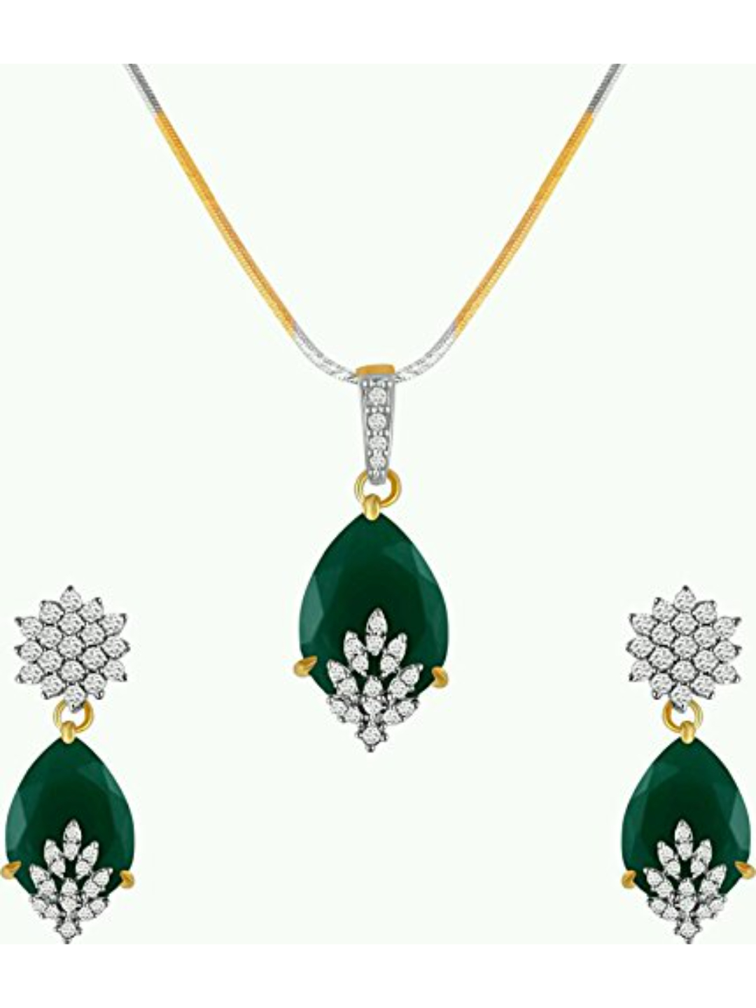 YouBella Signature Collection American Diamond Combo of Pendant Set/Necklace Set with Earrings, Bracelet and Ring for Girls and Women (Green)