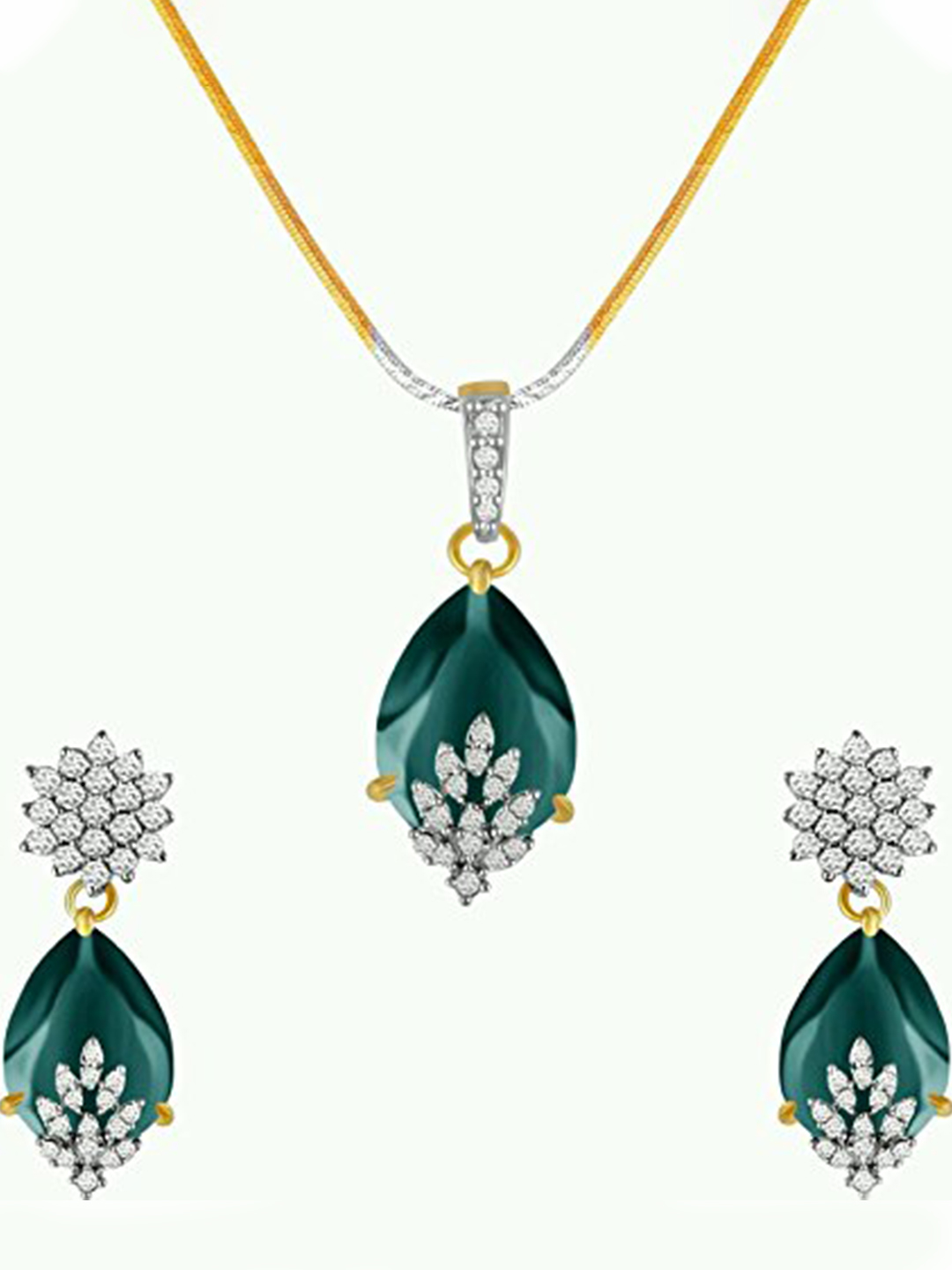 YouBella Signature Collection American Diamond Combo of Pendant Set/Necklace Set with Earrings, Bracelet and Ring for Girls and Women (Turquoise)