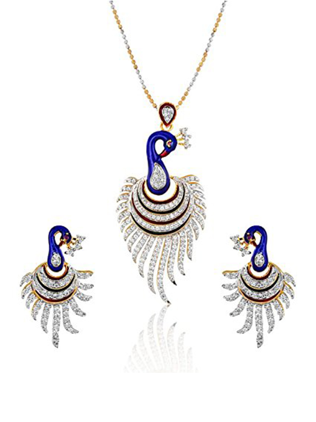 YouBella Multicolour Gold Plated Combo of Dancing Peacock Bangles and Pendant Necklace Set with Chain and Earrings for Women