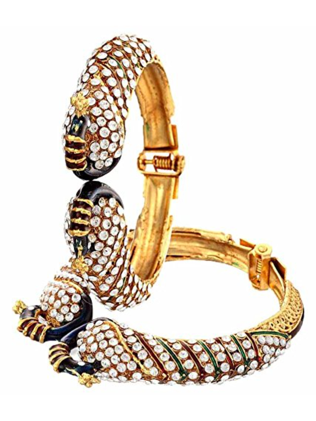 YouBella Multicolour Gold Plated Combo of Dancing Peacock Bangles and Pendant Necklace Set with Chain and Earrings for Women