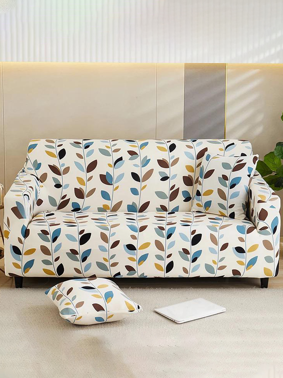 YouBella Universal Sofa Cover Big Elasticity Cover for Couch Flexible Stretch Sofa Slipcover Floral Prints (Multi-Color Leaves, 2 Seater)