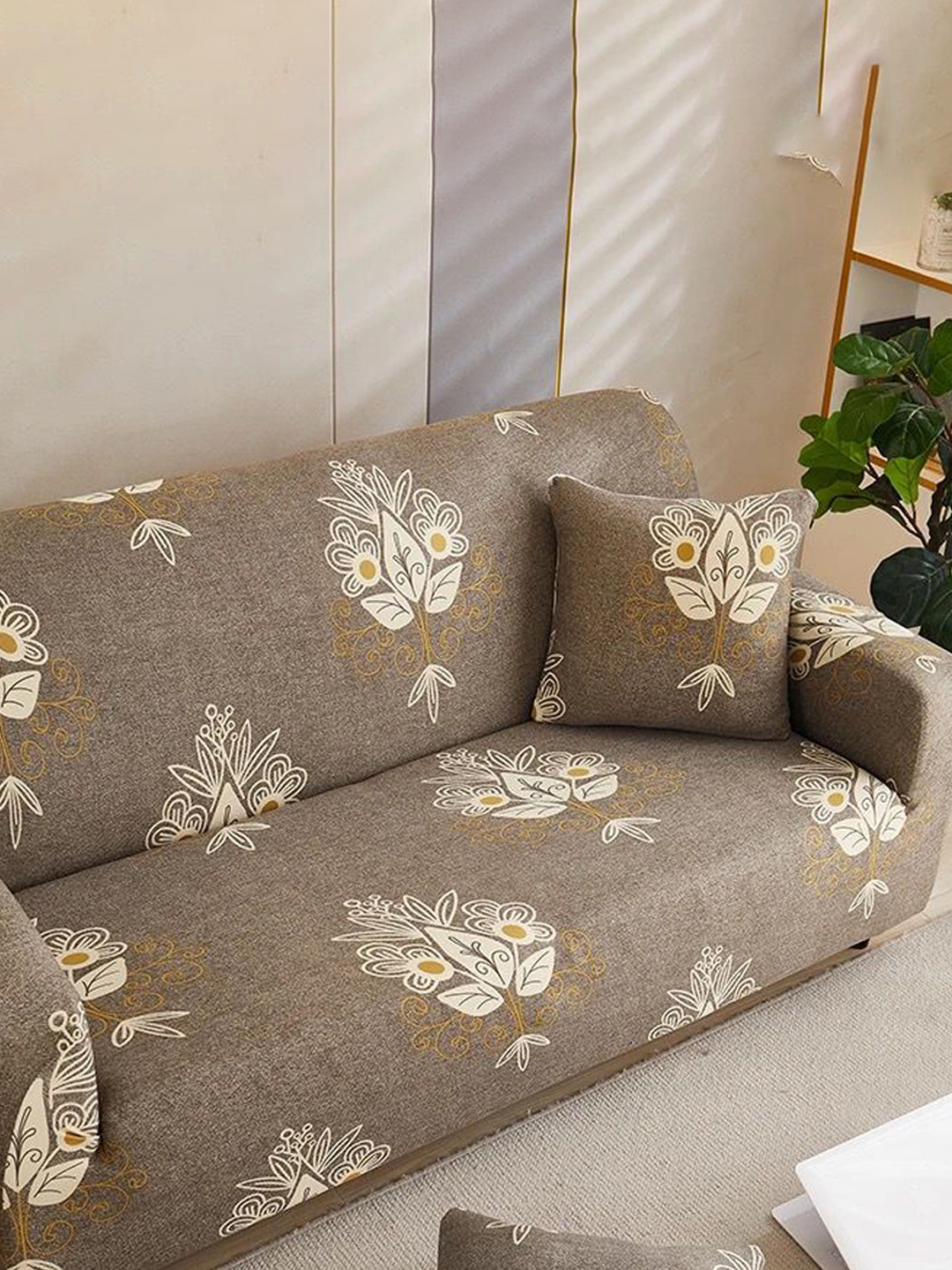 YouBella Universal Sofa Cover Big Elasticity Cover for Couch Flexible Stretch Sofa Slipcover Floral Prints (Brown Pattern, 1 Seater)