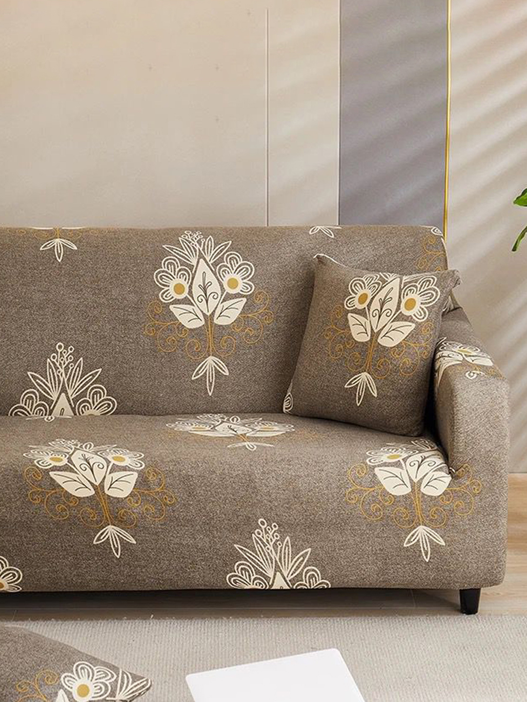 YouBella Universal Sofa Cover Big Elasticity Cover for Couch Flexible Stretch Sofa Slipcover Floral Prints (Brown Pattern, 1 Seater)