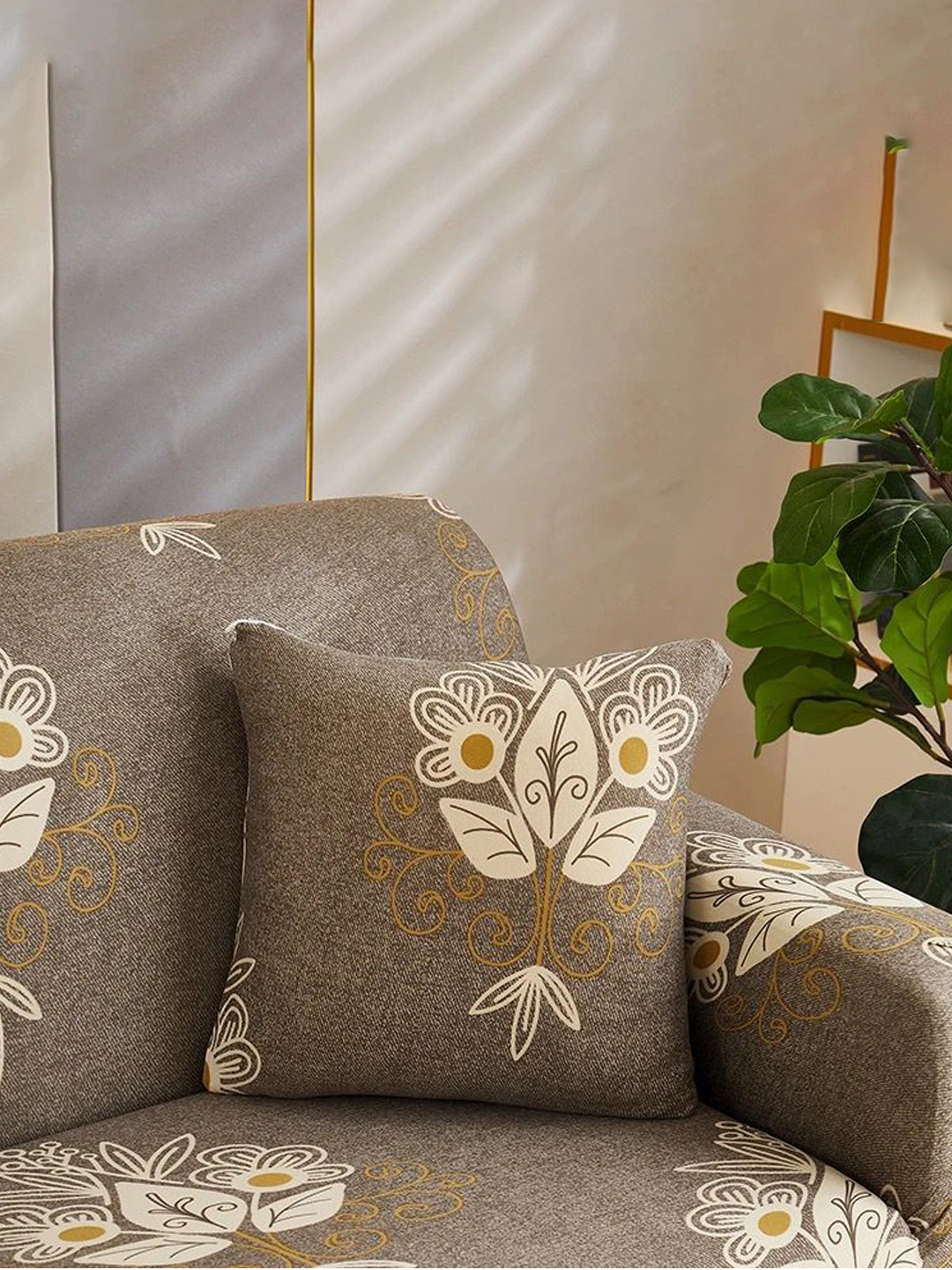 YouBella Universal Sofa Cover Big Elasticity Cover for Couch Flexible Stretch Sofa Slipcover Floral Prints (Brown Pattern, 1 Seater)