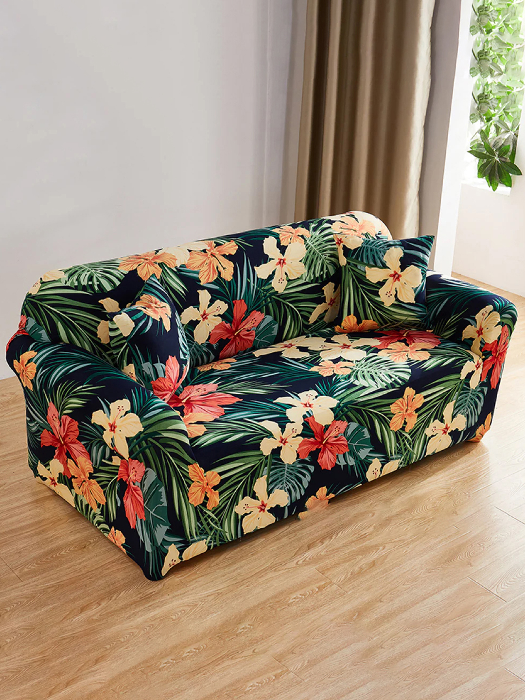 YouBella Universal Sofa Cover Big Elasticity Cover for Couch Flexible Stretch Sofa Slipcover Floral Prints (Multi-Color Floral, 1 Seater)