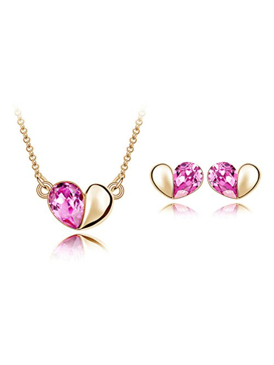 YouBella Combo of Multicolour Gold Plated Rose Flower, Heart Shape Crystal Pendant Necklace, Earrings and Bangles for Women