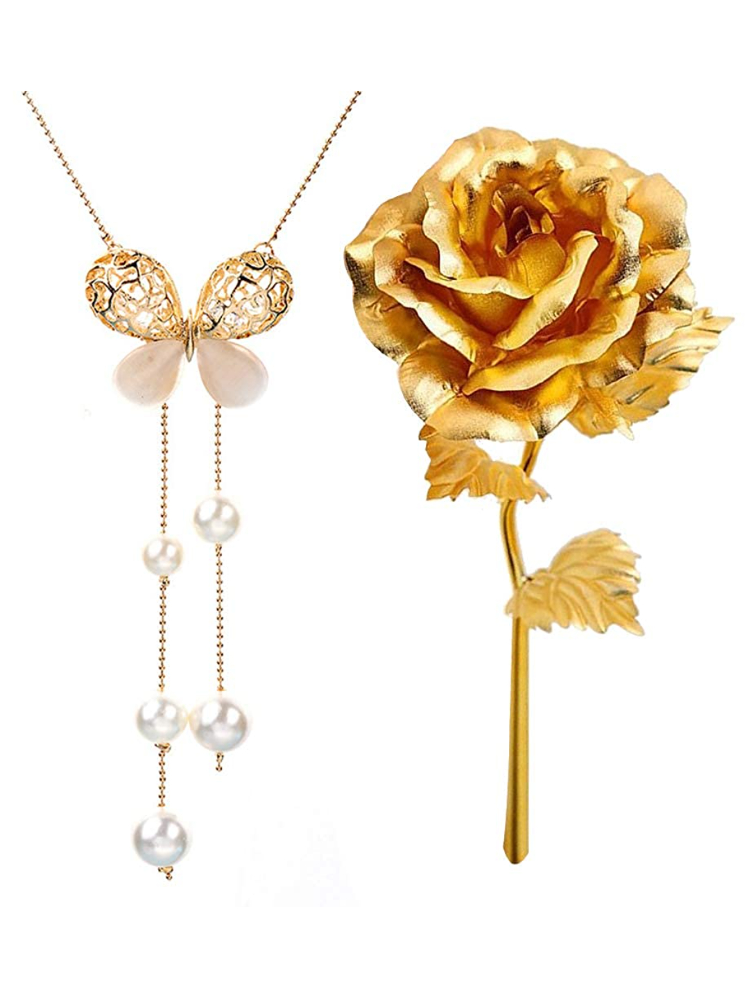 Valentine YouBella Jewellery Combo of Gold Plated Rose Flower and Necklace Chain for Girls/Women