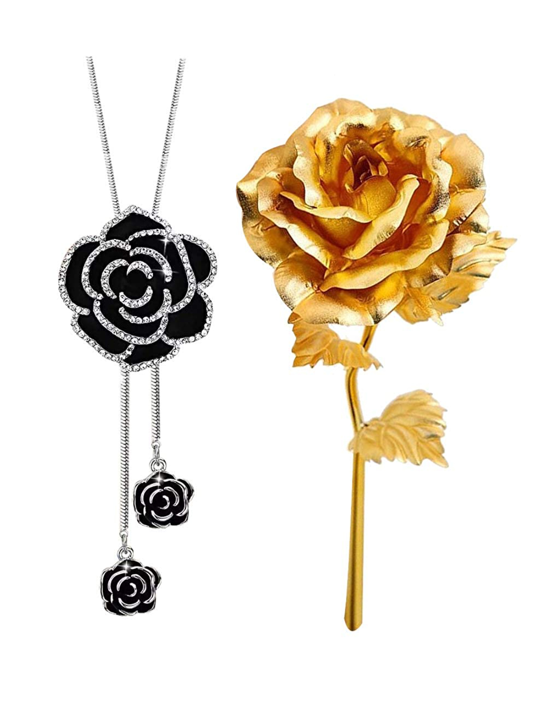 Valentine YouBella Jewellery Combo of Gold Plated Rose Flower and Necklace Chain for Girls/Women