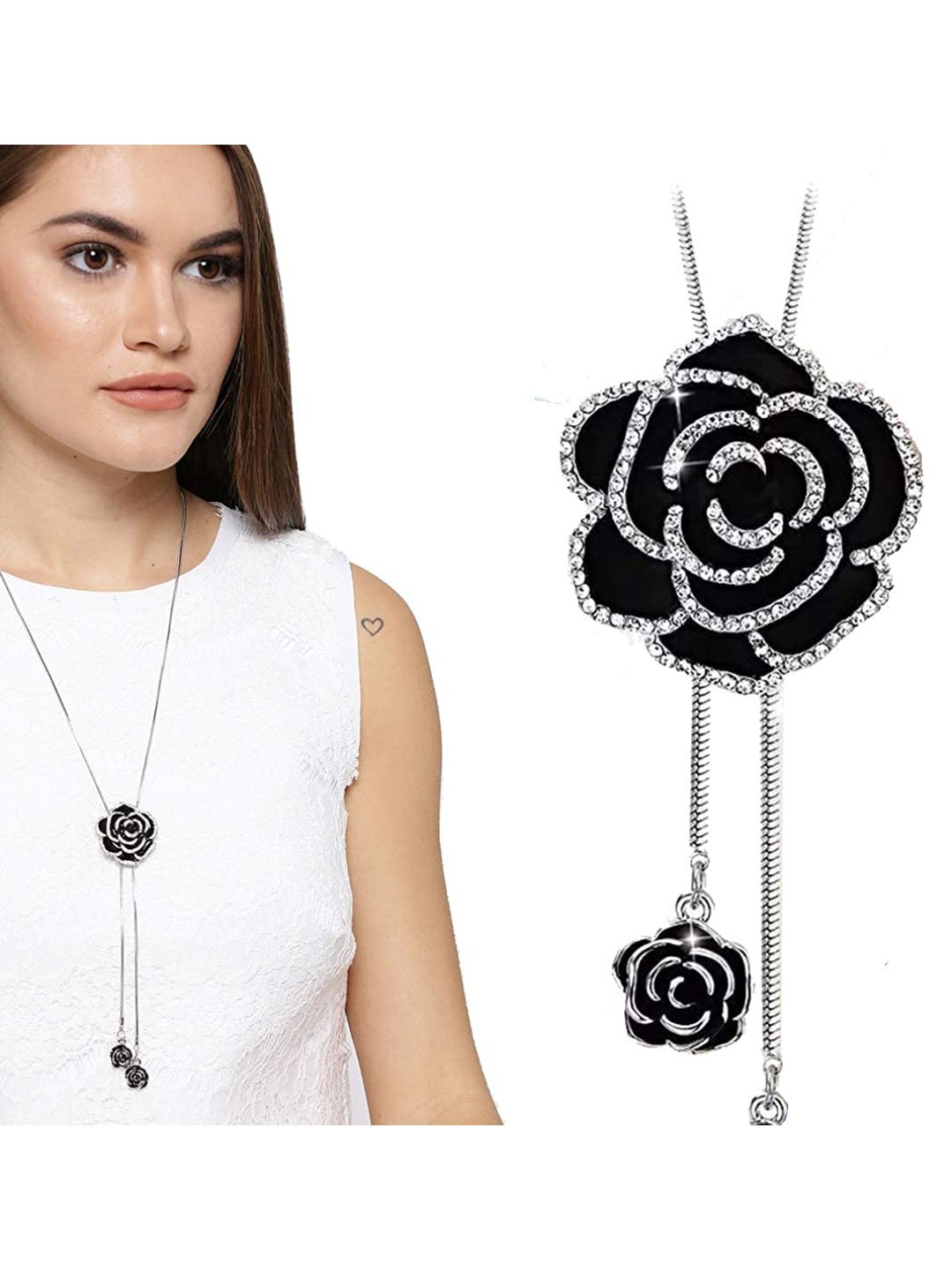 Valentine YouBella Jewellery Combo of Gold Plated Rose Flower and Necklace Chain for Girls/Women