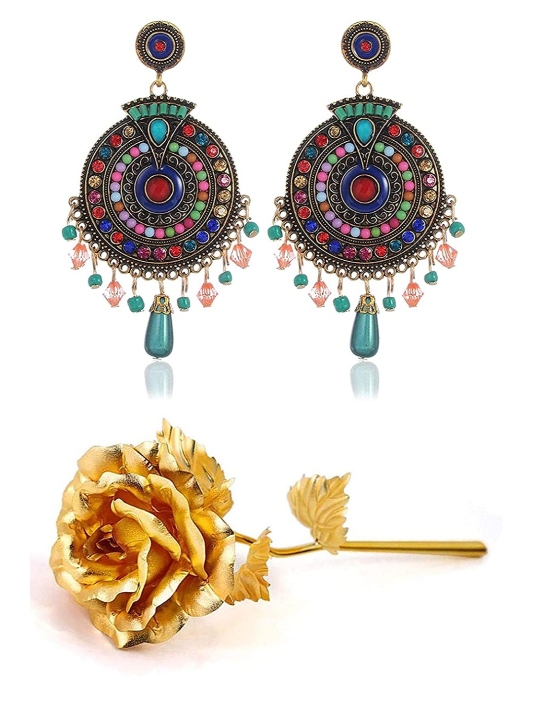 Valentine YouBella Jewellery Combo of Gold Plated Rose Flower and Stylish Earrings for Girls/Women